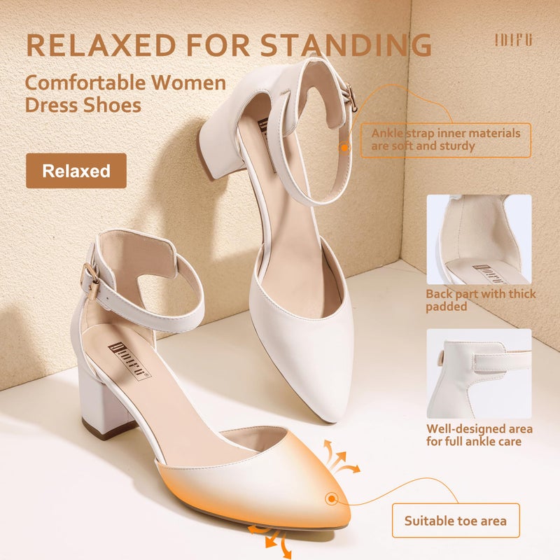 IDIFU Women's IN2 Pedazo Dress Shoes Low Block Heels Comfortable Chunky Closed Toe Ankle Strap Wedding Pumps(White Pu, 8 B(M) US) - Image 4